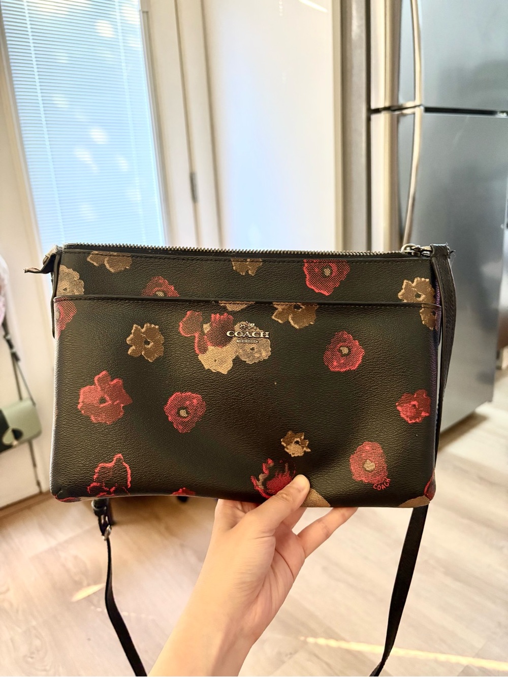 Coach Floral Crossbody Bag With Long Strap Black/Red